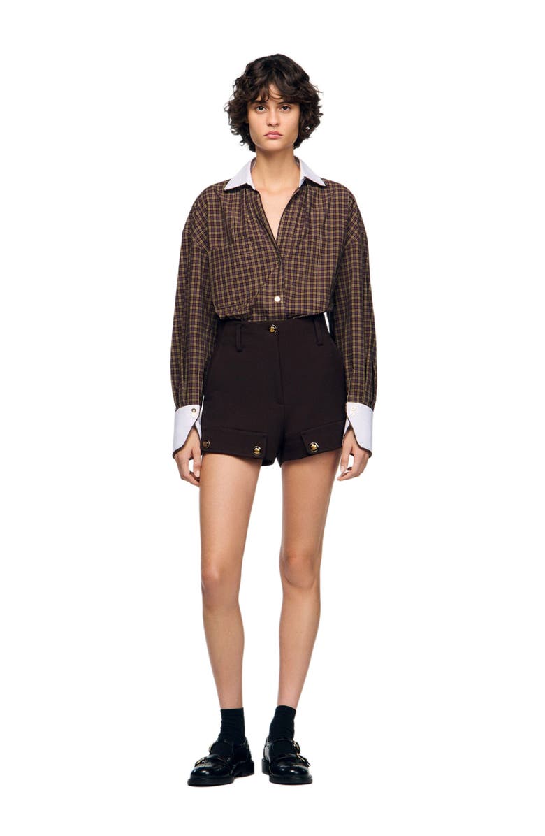 SANDRO Two-tone check shirt, Alternate, color, Burgundy / Brown