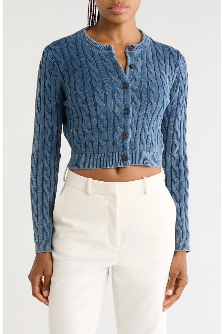 Bruce Cable Knit Cardigan, Main, color, WASHED DENIM BLUE