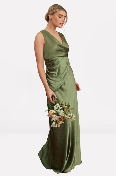 Plunge Drape Satin Bridesmaid Dress