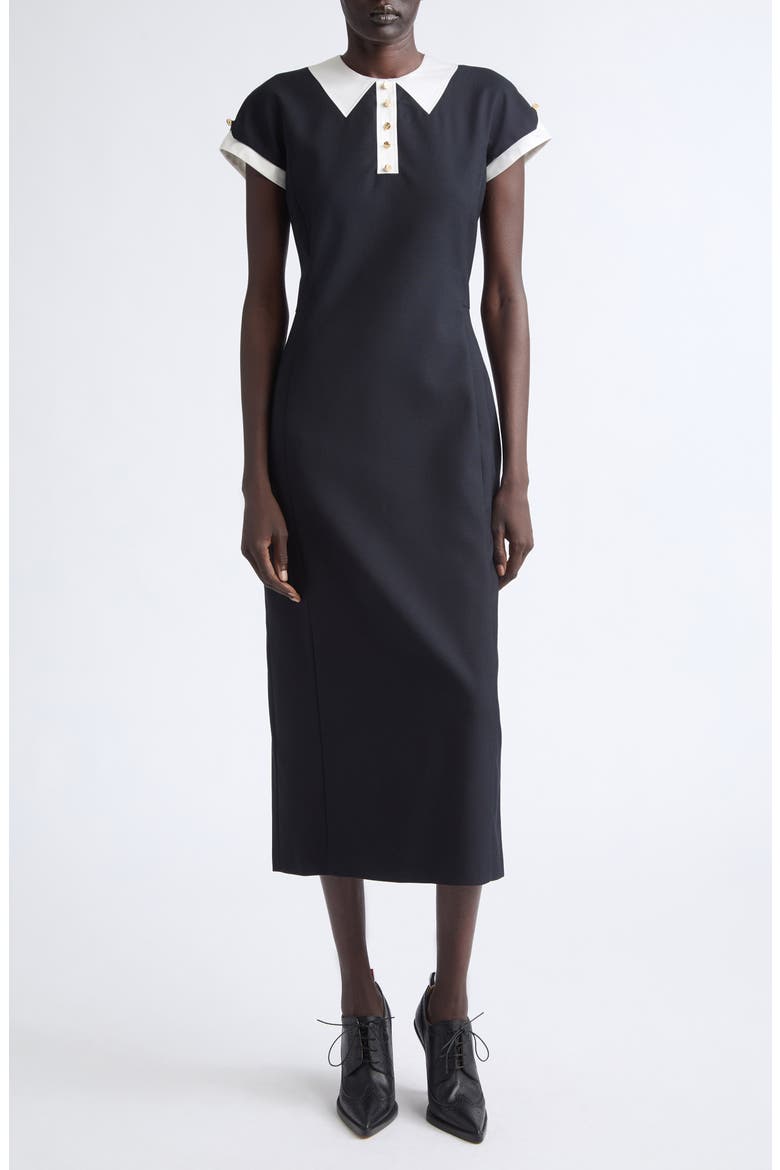 Trompe l'Oeil Polo Wool Hopsack Dress, Main, color, NAVY