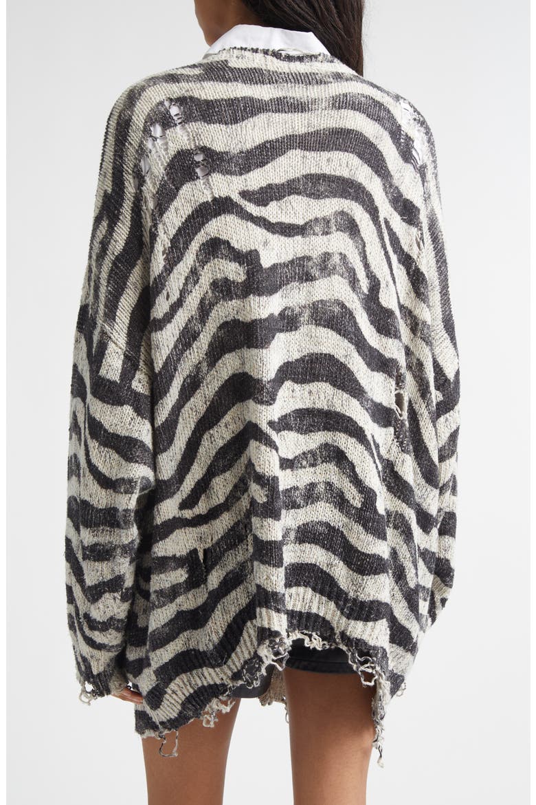 Oversize Distressed Zebra Print Linen Blend Cardigan, Alternate, color, BLACK AND WHITE ZEBRA