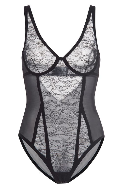 Wolford Shaping Mesh & Lace Underwire Bodysuit In Black