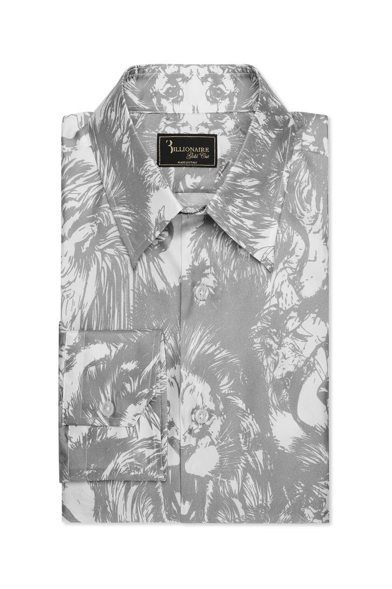 Silk Gold Cut Shirt All-Over Lion Men, Alternate, color, white