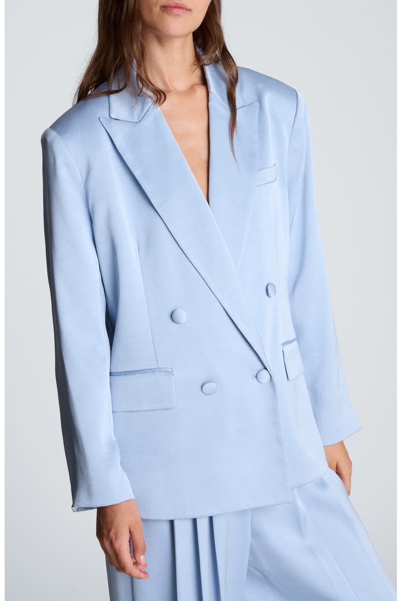 Double Breasted Satin Boyfriend Blazer, Main, color, SERENE BLUE