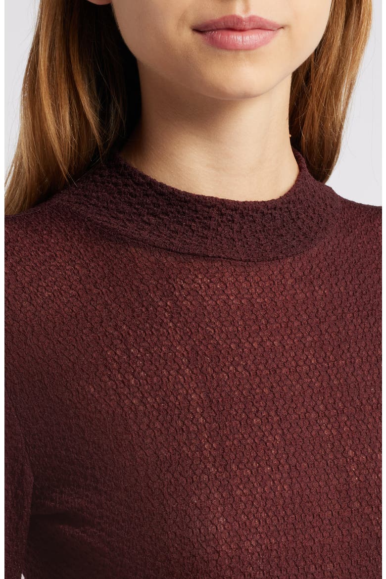 Lace Mesh Mock Neck Top, Alternate, color, DEEP BURGUNDY