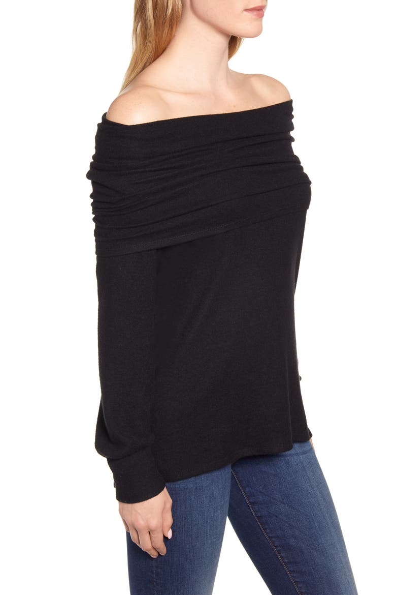 Gibson Cozy Fleece Convertible Neck Sweatshirt, Alternate, color, BLACK