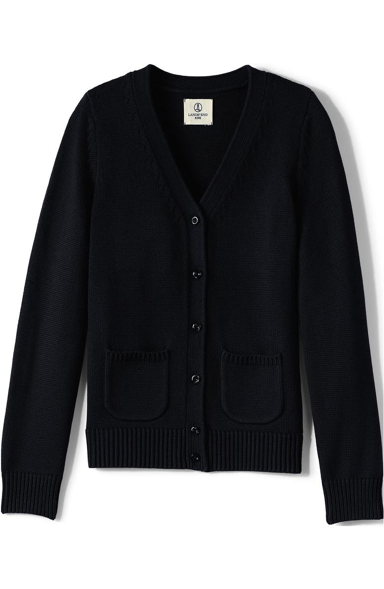 Lands' End School Uniform Girls Cotton Modal Button Front Cardigan Sweater, Alternate, color, Black