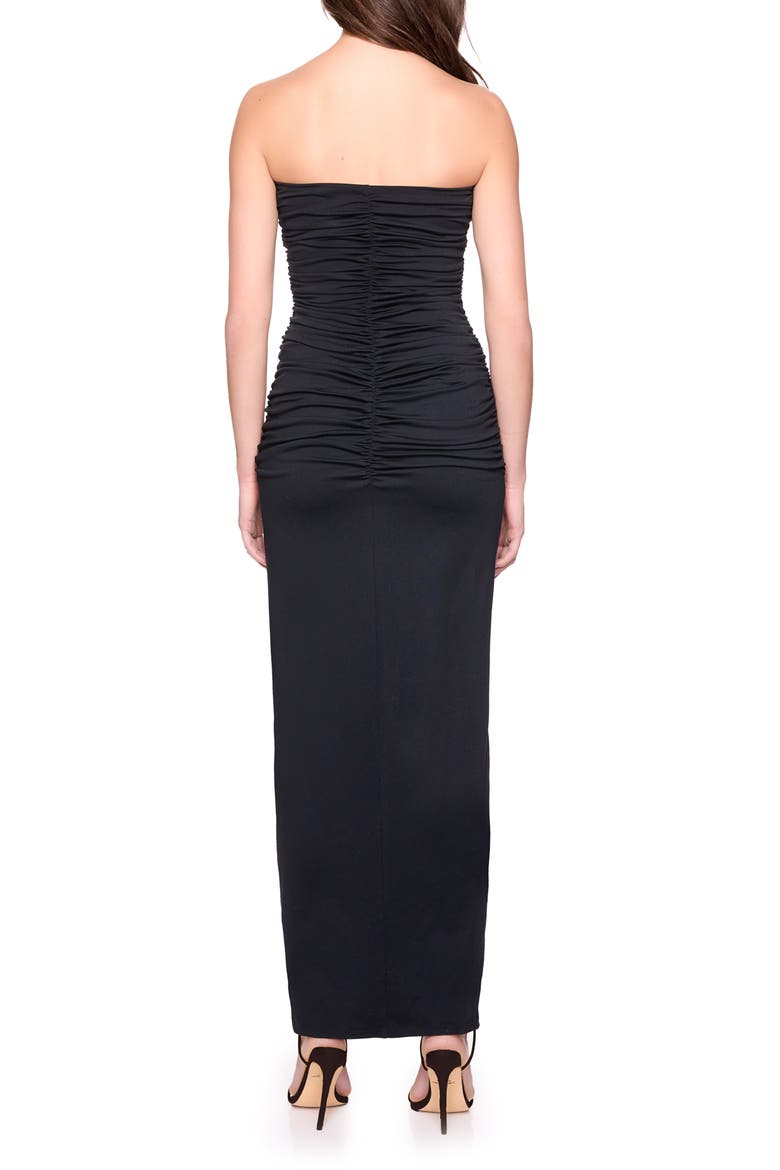 Ruched Front Slit Strapless Maxi Dress, Alternate, color, BLACK