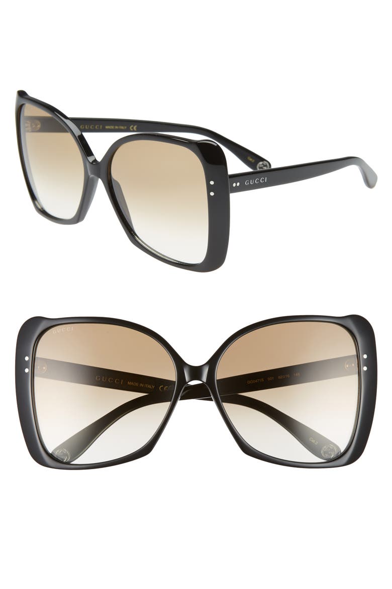 62mm Oversize Butterfly Sunglasses, Main, color, SHINY BLACK/ BROWN GRADIENT