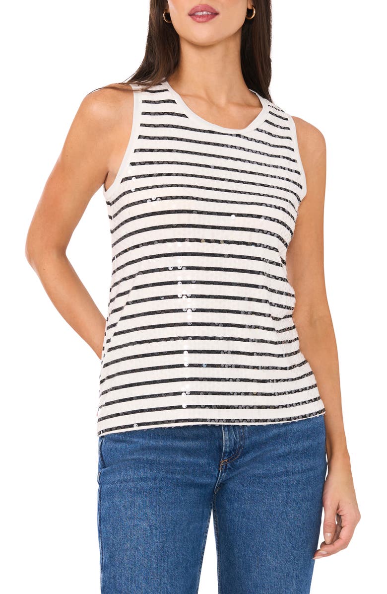 Vince Camuto Sequin Stripe Cotton Tank Top, Main, color, 