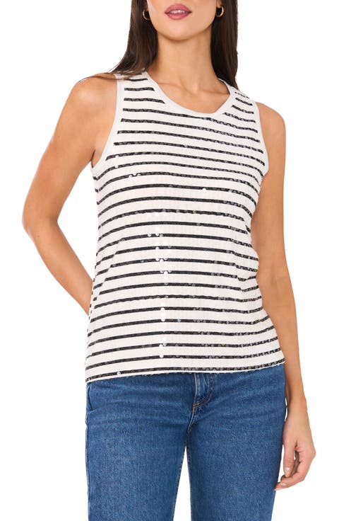 Sequin Stripe Cotton Tank Top
