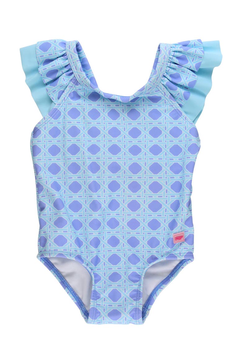 Girls V-Back UPF50+ One Piece, Main, color, Periwinkle Blue Coastal Cane