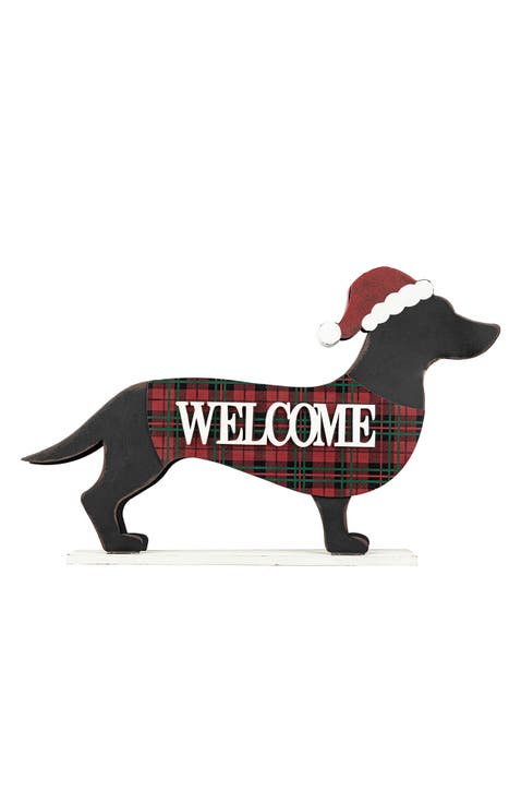 22"L Metal Dachshund Christmas Porch Sign