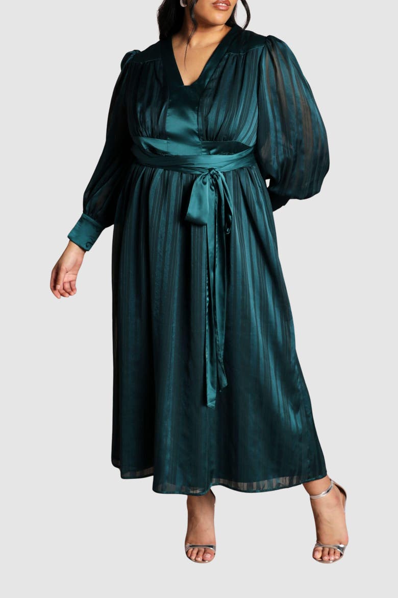 Plus Stripe Maxi Dress, Alternate, color, Emerald