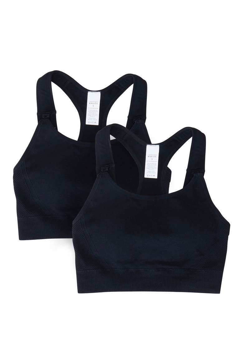 Set of 2 Nursing Sports Bras, Main, color, BLACK / BLACK