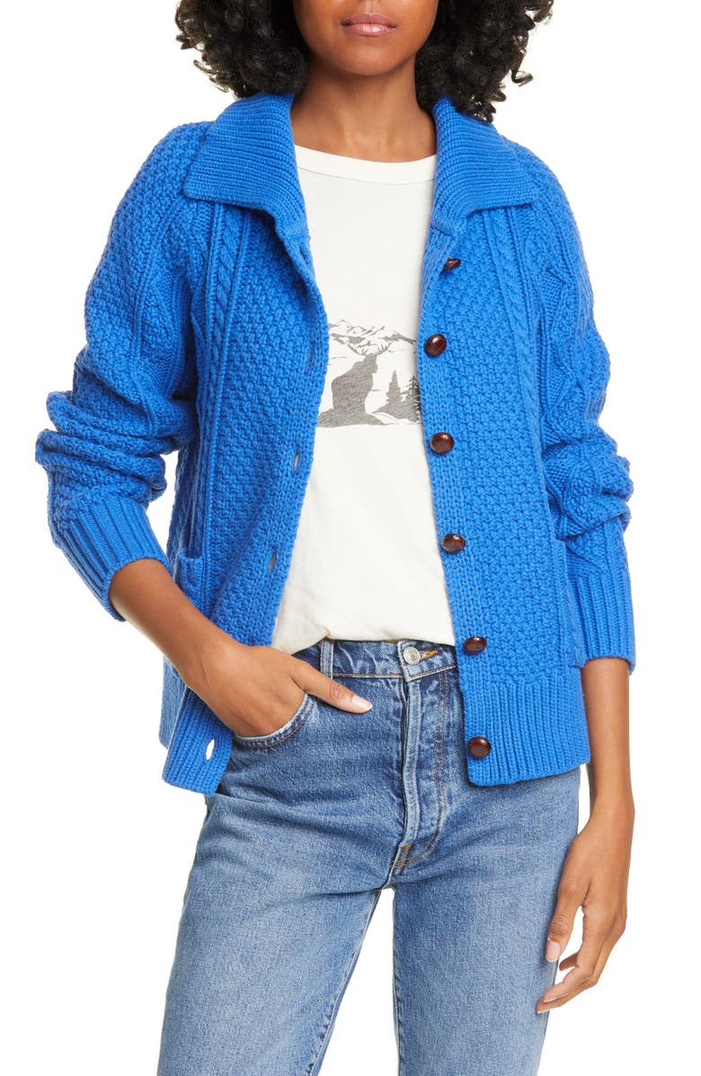 THE GREAT. The Cable Cotton Blend Cardigan, Main, color,