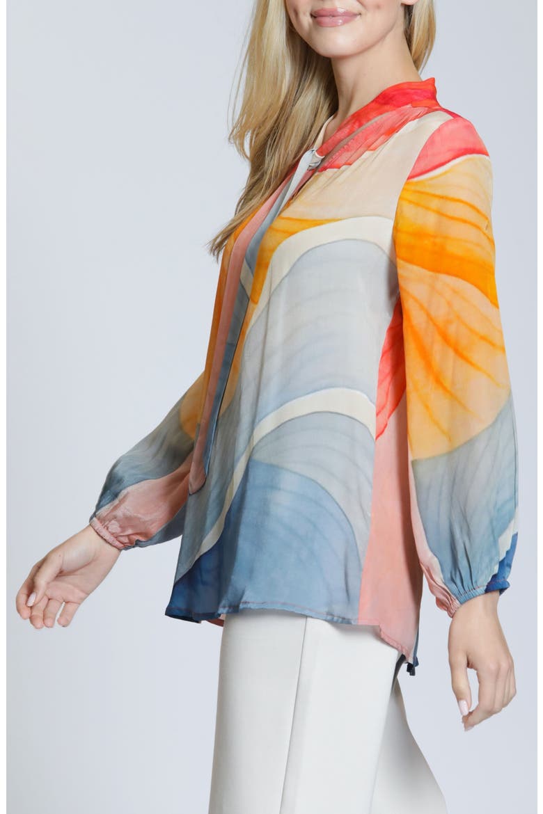 Print Tie Neck Top, Alternate, color, ORANGEGOLD MULTI