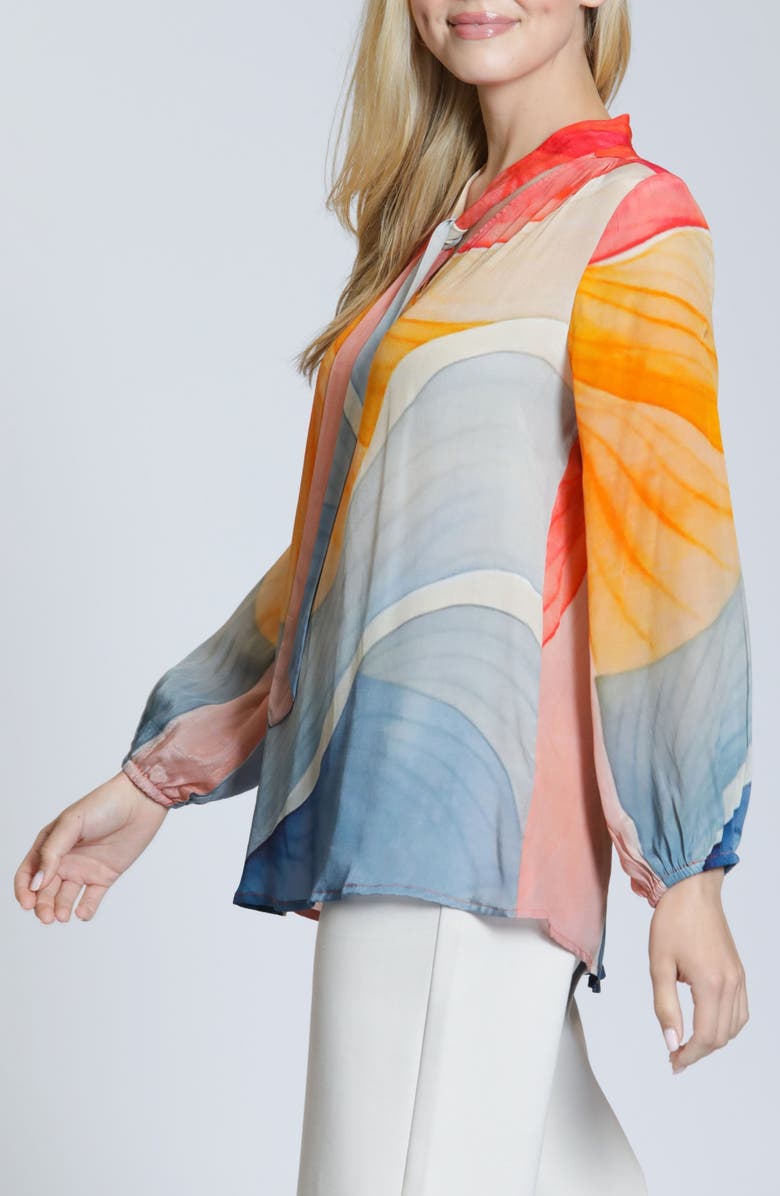 APNY Print Tie Neck Top, Alternate, color, Orangegold Multi