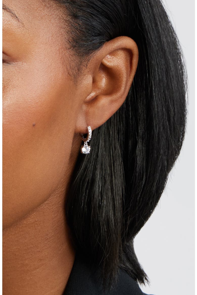 Cubic Zirconia Dangle Hoop Earrings, Alternate, color, CLEAR- SILVER