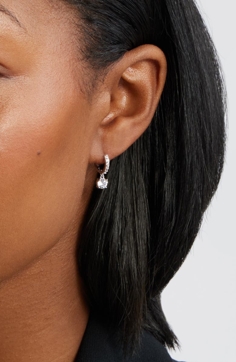 Nordstrom Cubic Zirconia Dangle Hoop Earrings, Alternate, color, Clear- Silver