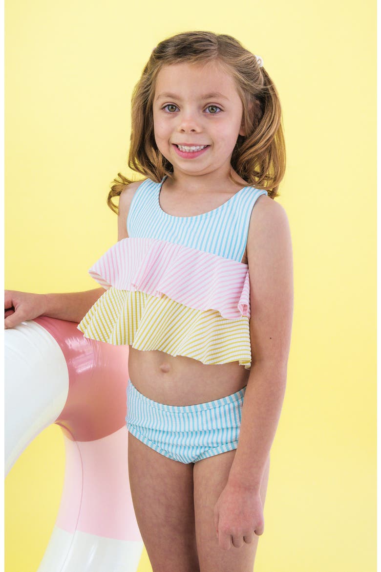 Kids' Seersucker Two-Piece Swimsuit, Alternate, color, BLUE MULTI