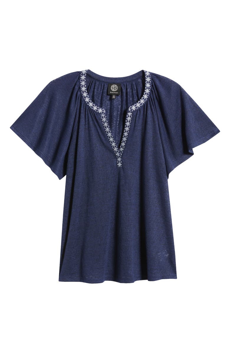Bobeau Caty Embroidered Split Neck Top, Alternate, color, Navy