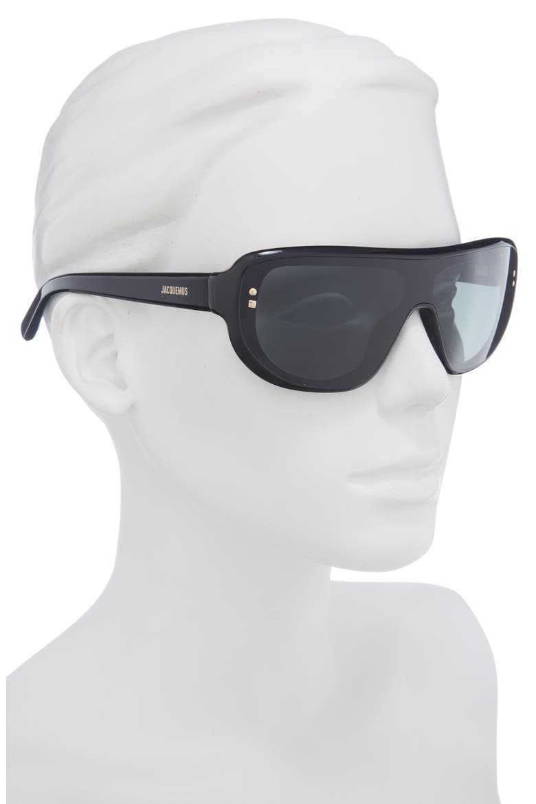 Les Lunettes 130mm Shield Sunglasses, Alternate, color, BLACK/ LIGHT GOLD/ GREY