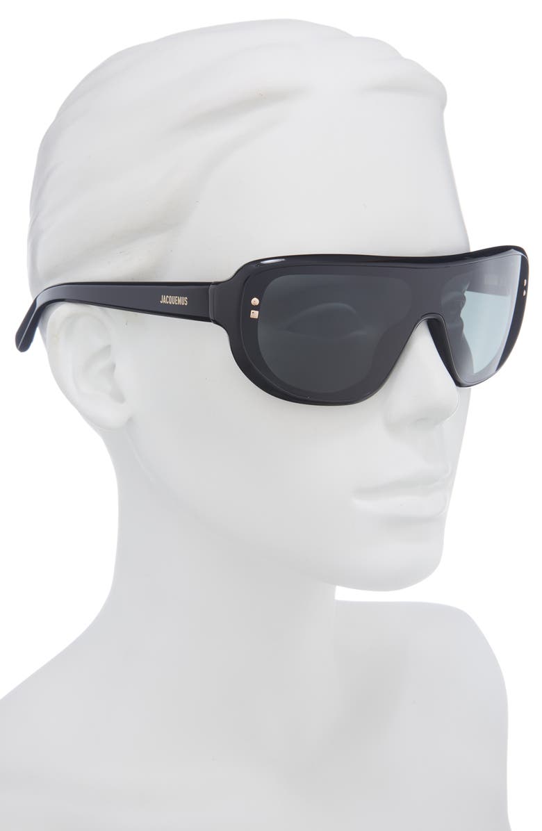 Jacquemus Les Lunettes 130mm Shield Sunglasses, Alternate, color, Black/ Light Gold/ Grey
