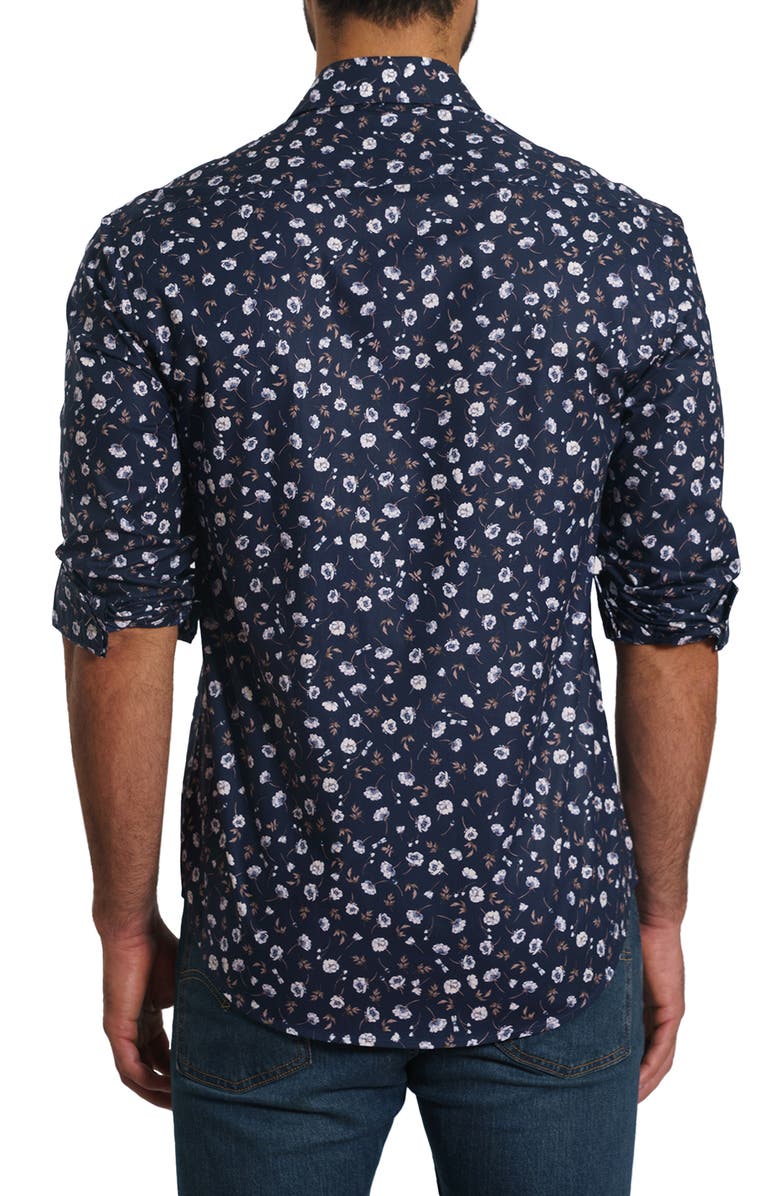 Jared Lang Trim Fit Floral Cotton Button-Up Shirt, Alternate, color, Dark Navy Floral