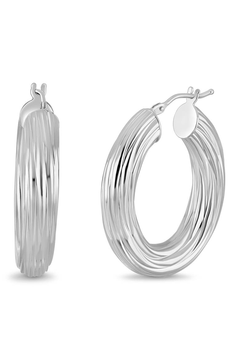 14K Gold 28mm Textured Hoop Earrings, Main, color, 14K WHITE GOLD