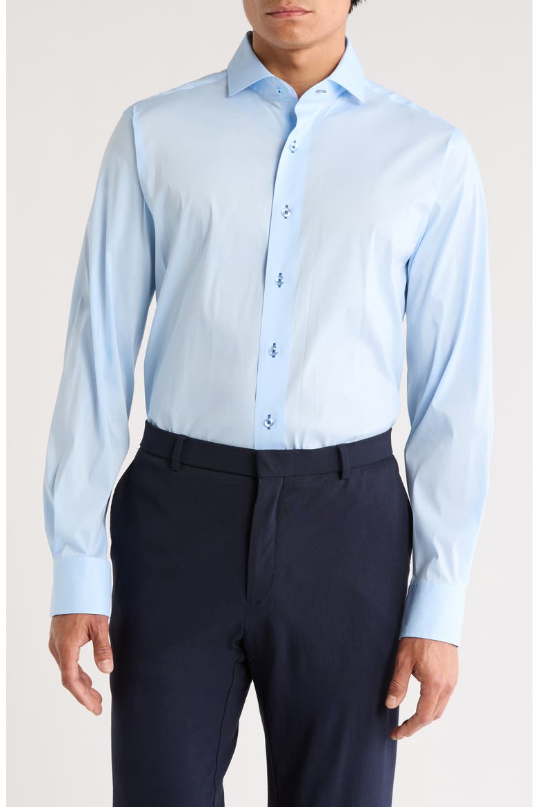 Trim Fit Cotton Blend Dress Shirt, Main, color, ICE BLUE