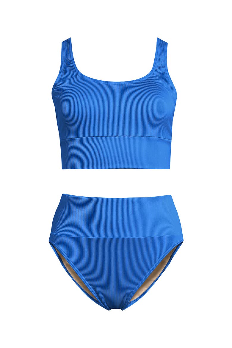 Tugless Tankini Top and High Waisted Bottom Swimsuit Set, Alternate, color, Deep Sea Navy Gingham