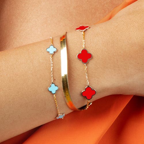 The Lovery Fine Jewelry Small Coral Clover Bracelet In Orange