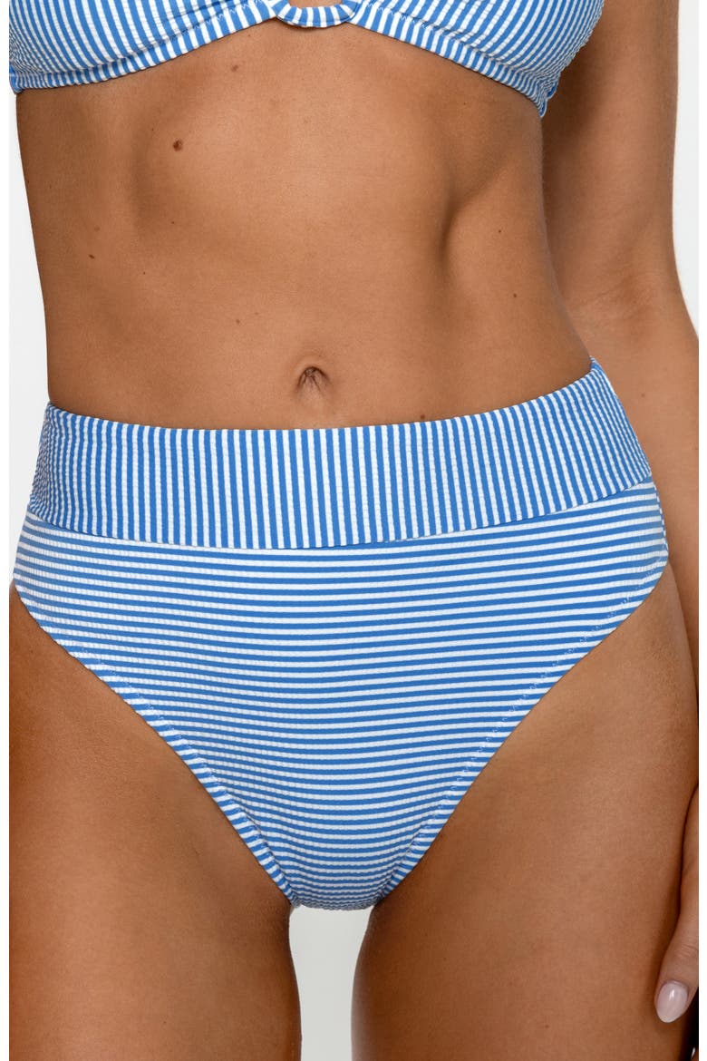 Striped Cutout High-Waisted Bikini Set, Alternate, color, Blue