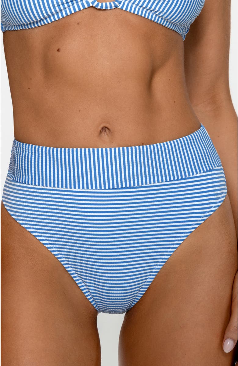 PS By Cupshe Striped Cutout High-Waisted Bikini Set, Alternate, color, Blue