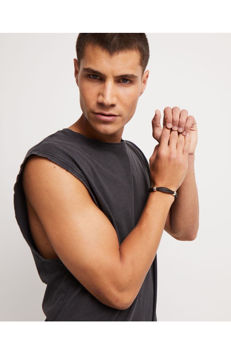 UNODE50 Multi Strand Leather Bracelet With 2 Circles, Alternate, color, Silver