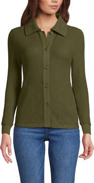 Lands' End Waffle Relaxed Long Sleeve Shirt Jacket