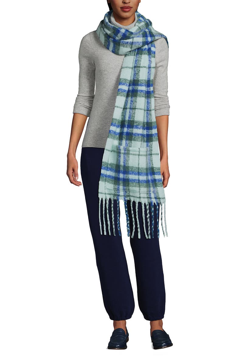 Lands' End Brushed Blanket Scarf, Alternate, color, Light Cornflower Check