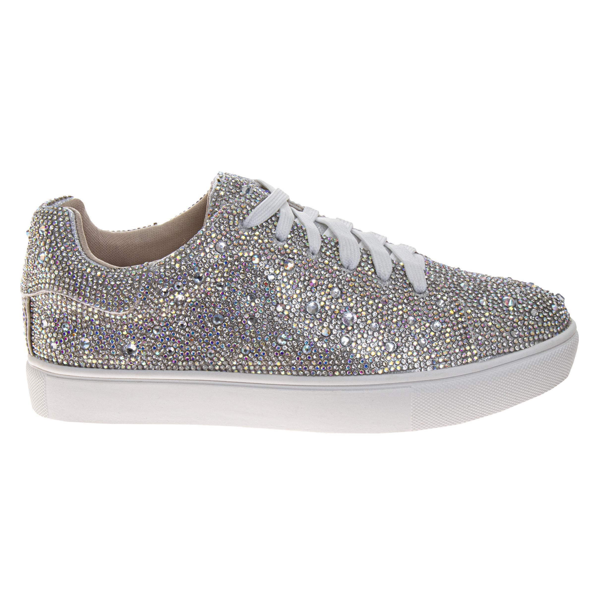 BADGLEY MISCHKA Glitzy Sneakers Girls' Sparkle Detail Fashion Wear, Alternate, color, Silver