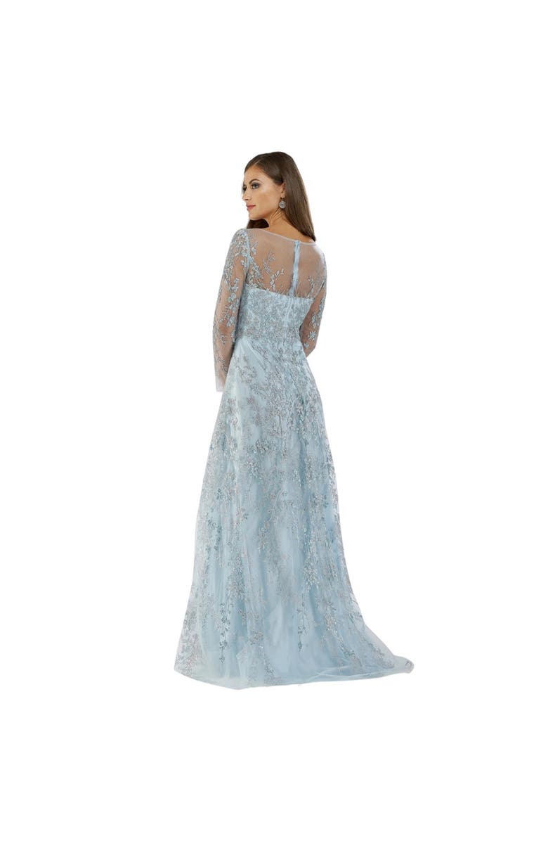 LARA New York Illusion Neckline A-line Long Sleeves Gown, Alternate, color, Seamist