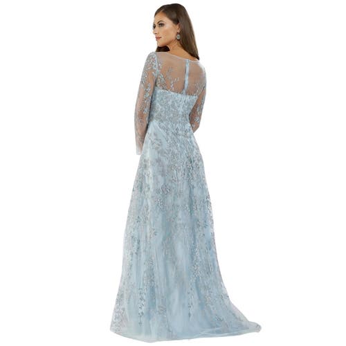 Lara New York Illusion Neckline A-line Long Sleeves Gown In Gray