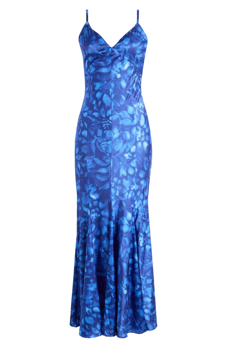 Hutch Floral Satin Cocktail Slipdress, Alternate, color, Cobalt Floral