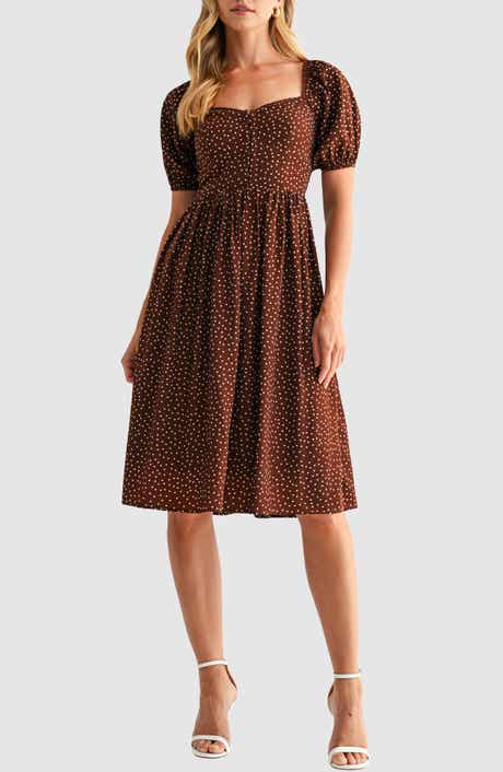 Lush Puff Sleeve Lace Trim Midi Dress