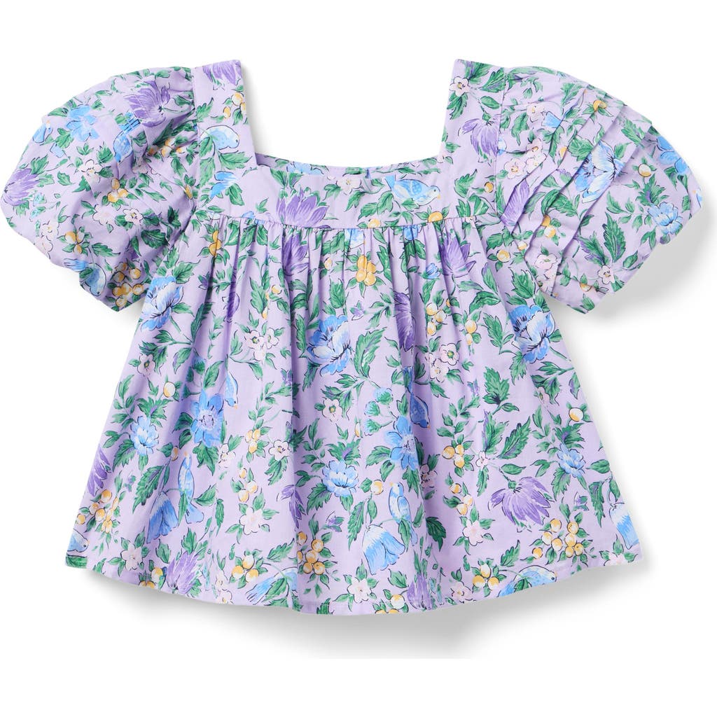 Janie And Jack Floral Pintuck Puff Sleeve Top In Purple