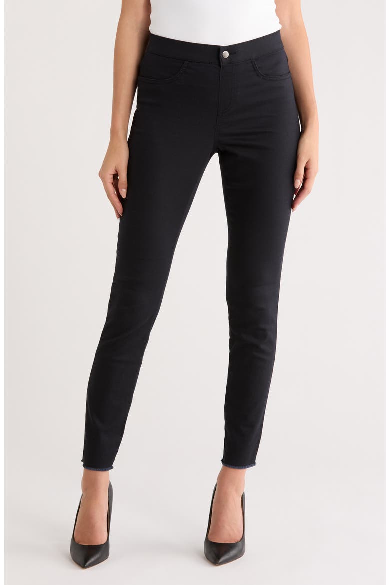Fray Hem Denim Leggings, Main, color, BLACK