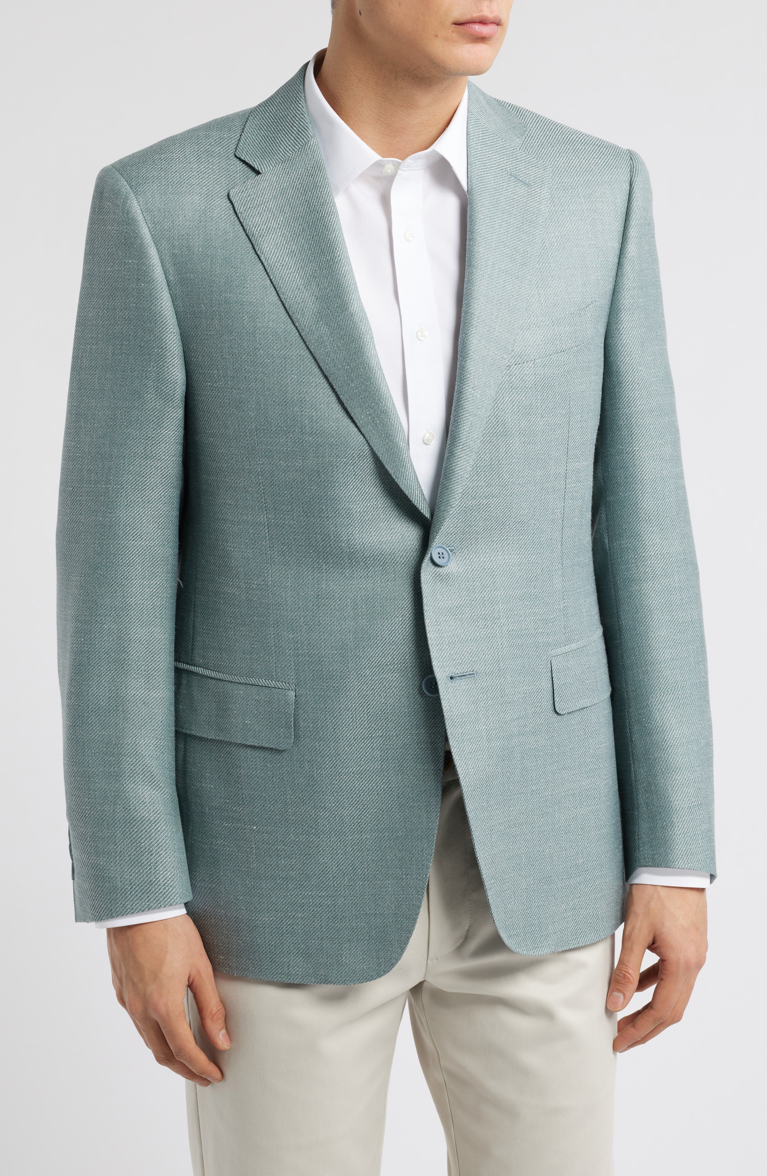 Canali Siena Regular Fit Light Green Wool & Silk Blend Sport Coat