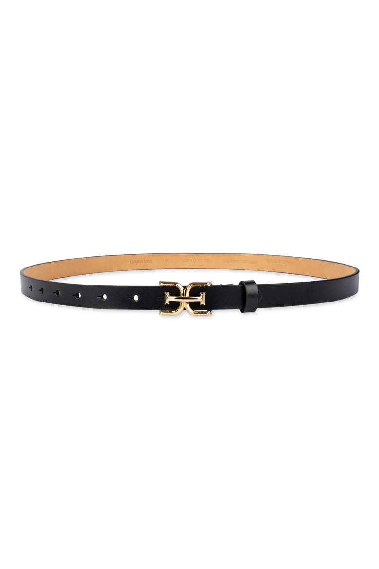 Double E Logo Slim Leather Belt, Main, color, BLACK