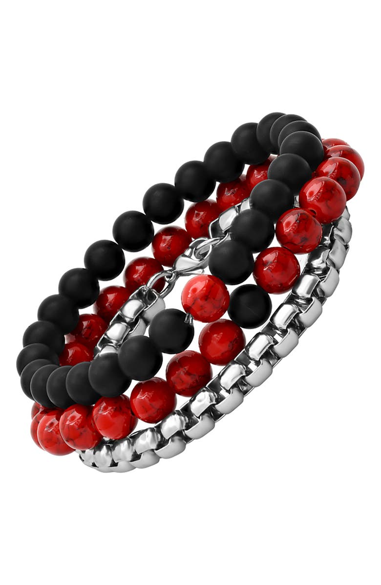 HMY JEWELRY Black Lava Red Bracelet Set - 3-Piece Set, Alternate, color,