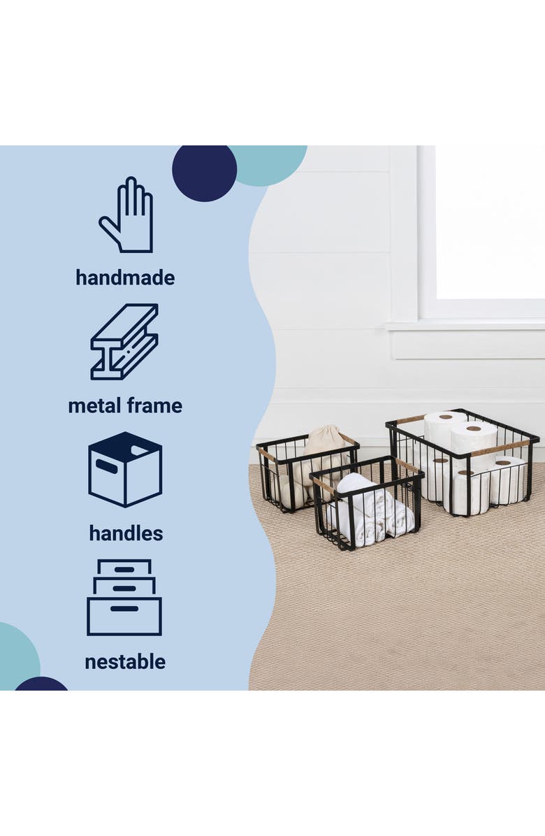 HAPPIMESS Henley Vintage Farmhouse Handmade Wire Metal Nesting Storage Baskets with Jute Wrapped Handles, Alternate, color, Black