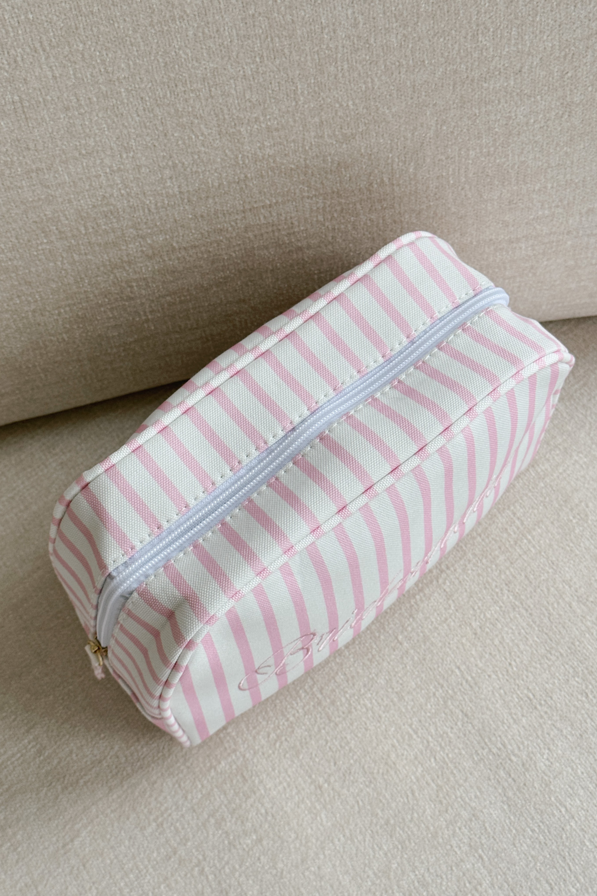 Maid of Honor Striped Cosmetic Bag, Alternate, color, Pink
